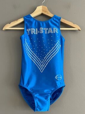 Ozone Sparkle Rhinestone Blink Tri-Star Practice Gymnastics Leotard YL Blue